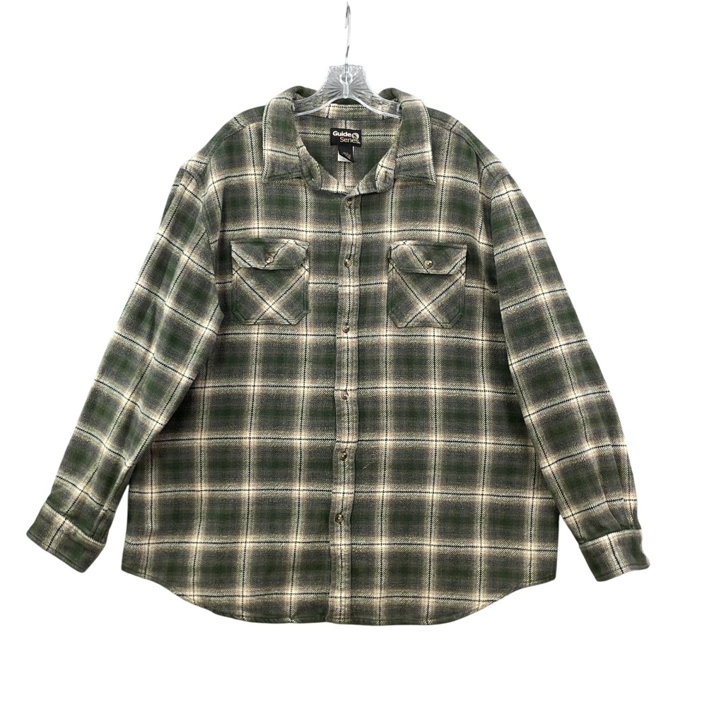 Guide Series Flannel Shirt Mens 2XLT Green Plaid Heavyweight Cotton Outdoor Tall